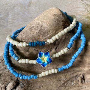 Floral Blue and ivory beaded Chic Bohemian anlkle